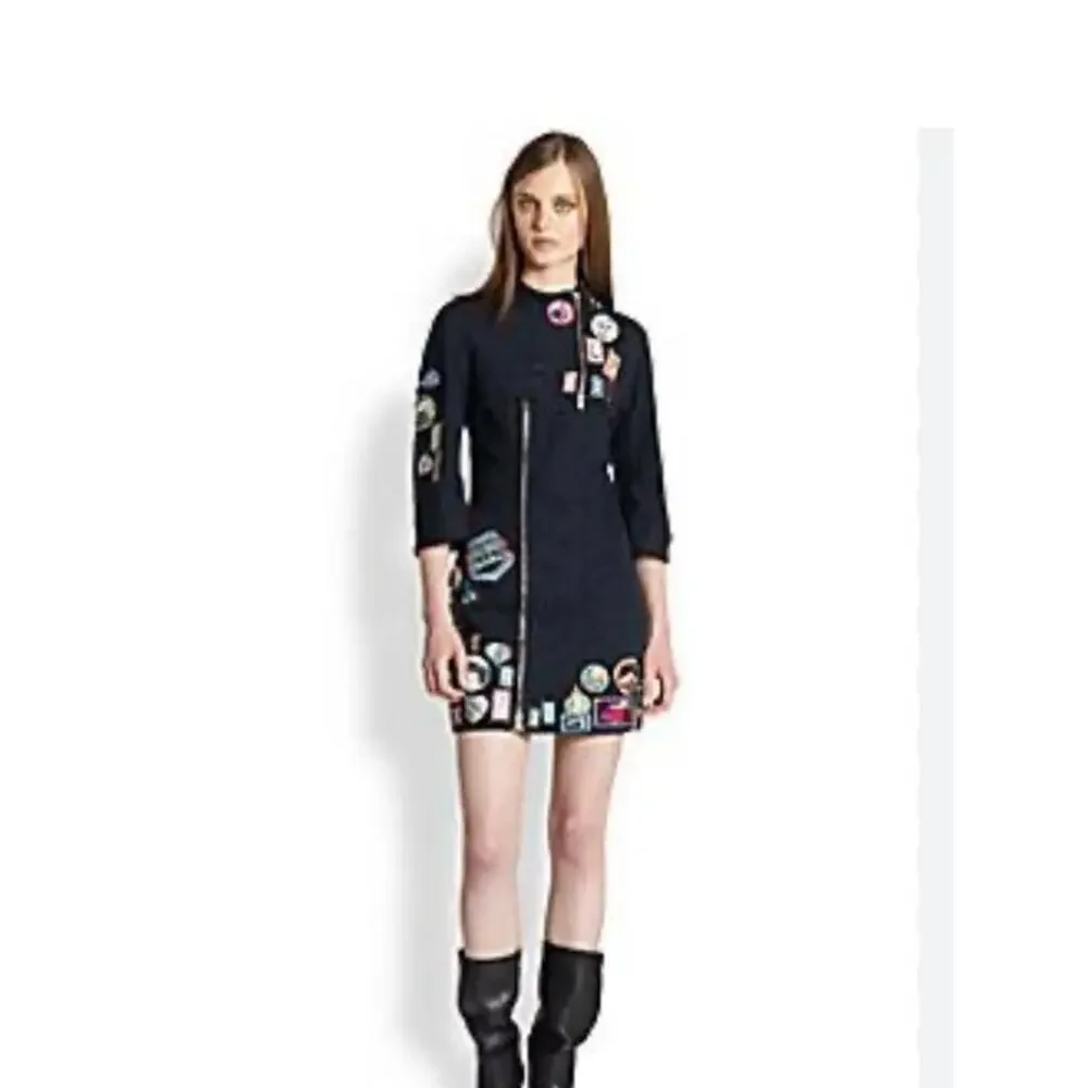 Phillip Lim Denim Jean Dress Moto Zip Detail Allover Custom Patches Beaded 6